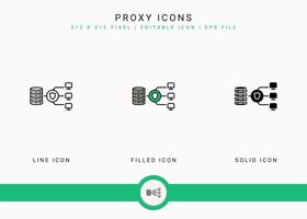 Proxy icons set vector illustration with solid icon line style. Internet server concept. Editable stroke icon on isolated background for web design, user interface, and mobile application
