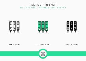 Server icons set vector illustration with solid icon line style. Web cloud data concept. Editable stroke icon on isolated background for web design, user interface, and mobile application