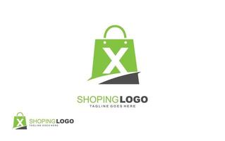 x logo onlineshop para empresa de marca. ilustración de vector de plantilla de bolsa para su marca.
