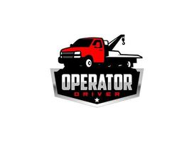 Towing service logo vector for transportation company. Heavy equipment template vector illustration for your brand.