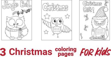Set of coloring pages for kids. Vector. Reindeer Flying Santa's Sleigh vector