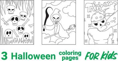 esqueleto de halloween para colorear para niños. libro para colorear para adultos y niños. ilustración de dibujos animados en blanco y negro. vector