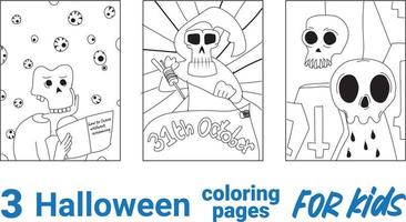 Skeleton Halloween Coloring Page for Kids. Black and White Cartoon Illustration. vector