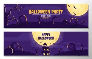 set of halloween party banner in flat style design vector