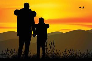 father and son hiking silhouette vector