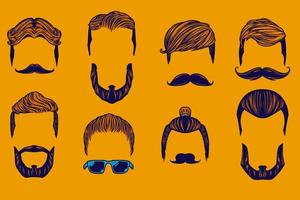 various hair and mustache vector illustration set cartoon style