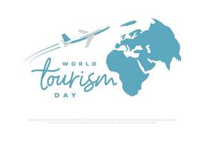 cartel de fondo del día mundial del turismo con avión y mapa de la tierra el 27 de septiembre. vector