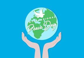 día internacional de la paz con globo terráqueo y paloma en mano abierta. vector
