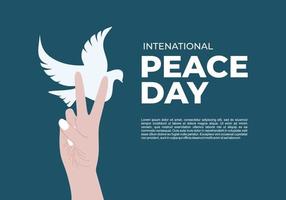 International peace day background with pigeon and peace hand vector