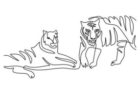 One continuous single line of international tiger day with two tigers vector