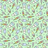 Ice cream cool drink seamless pattern isolated on green background. vector