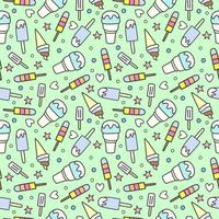 Ice cream cool drink seamless pattern isolated on green background. vector