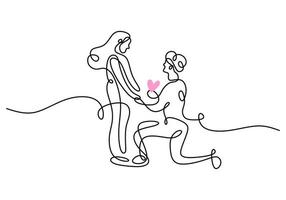 One continuous single line hand drawing of man propose woman vector