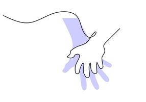 One continuous single line hand drawing of hand hold hand vector