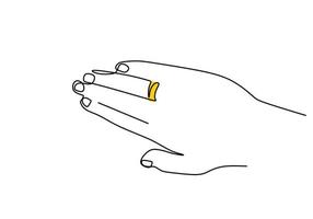 One continuous single line hand drawing of right hand wear ring vector