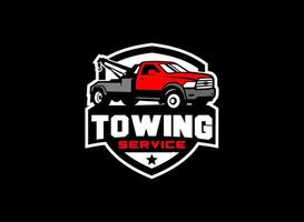 Towing service logo vector for transportation company. Heavy equipment template vector illustration for your brand.