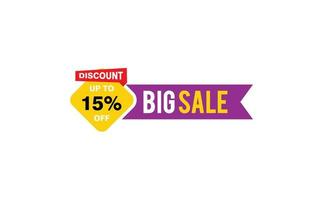 15 Percent discount offer, clearance, promotion banner layout with sticker badge. vector