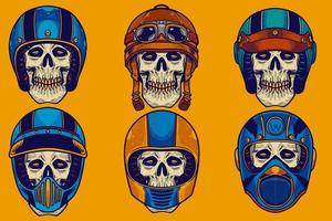 varios cráneos usando casco vector ilustración conjunto estilo de dibujos animados