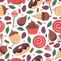 Chocolate and candy seamless pattern isolated on white background. vector