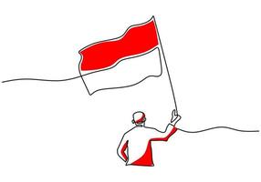 One continuous single line hand drawing of Indonesia independence day vector