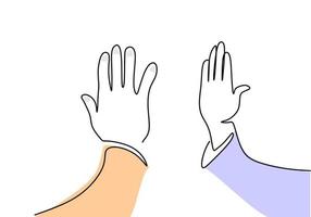 One continuous single line hand drawing of high five hands vector