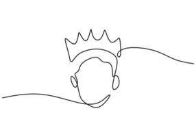 One continuous single line hand drawing of man wear crown vector