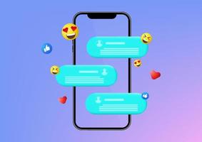 concepto de teléfono inteligente plataforma de comunicación de redes sociales en línea con amor emoji como vector