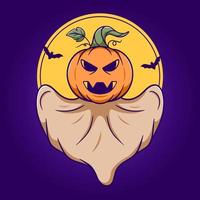 Cute pumpkin ghost, funny halloween cartoon illustration vector