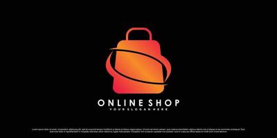 diseño de logotipo de tienda en línea para icono de negocio de comercio con vector premium de concepto de estilo moderno