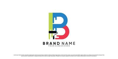 Paint icon logo design initial letter b with roller element and creative concept Premium Vector