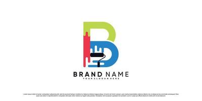 Paint icon logo design initial letter b with roller element and creative concept Premium Vector