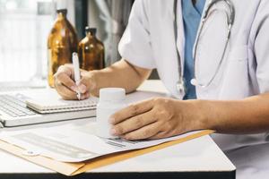 Double exposure of healthcare And Medicine concept. Doctor and modern virtual screen interface. photo