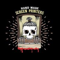 skull head with screen printers vector