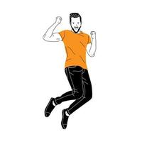 hand drawn happy man jumping and happy vector