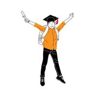 illustration of schoolboy in graduate hat smiling and jumping vector