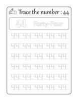 Trace the number 44. Number Tracing for Kids vector