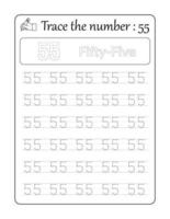 Trace the number 55. Number Tracing for Kids vector