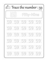 Trace the number 59. Number Tracing for Kids vector