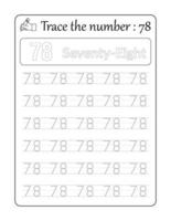 Trace the number 78. Number Tracing for Kids vector