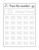 Trace the number 93. Number Tracing for Kids vector