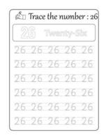 Trace the number 26. Number Tracing for kids vector