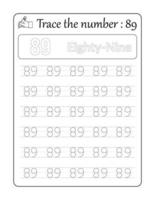 Trace the number 89. Number Tracing for Kids vector