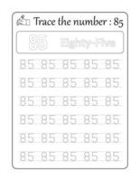 Trace the number 85. Number Tracing for Kids vector