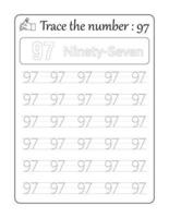Trace the number 97. Number Tracing for Kids vector