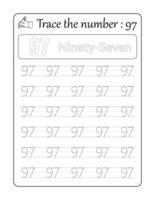 Trace the number 97. Number Tracing for Kids vector