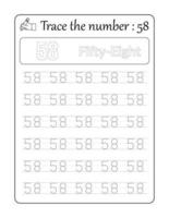 Trace the number 58. Number Tracing for Kids vector