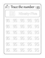 Trace the number 95. Number Tracing for Kids vector