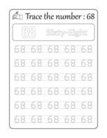 Trace the number 68. Number Tracing for Kids vector