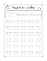 Trace the number 77. Number Tracing for Kids vector