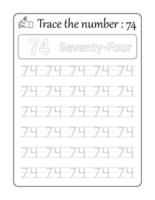 Trace the number 74. Number Tracing for Kids vector